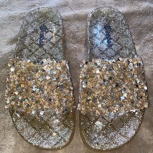 Gold Jelly Glitter Slides